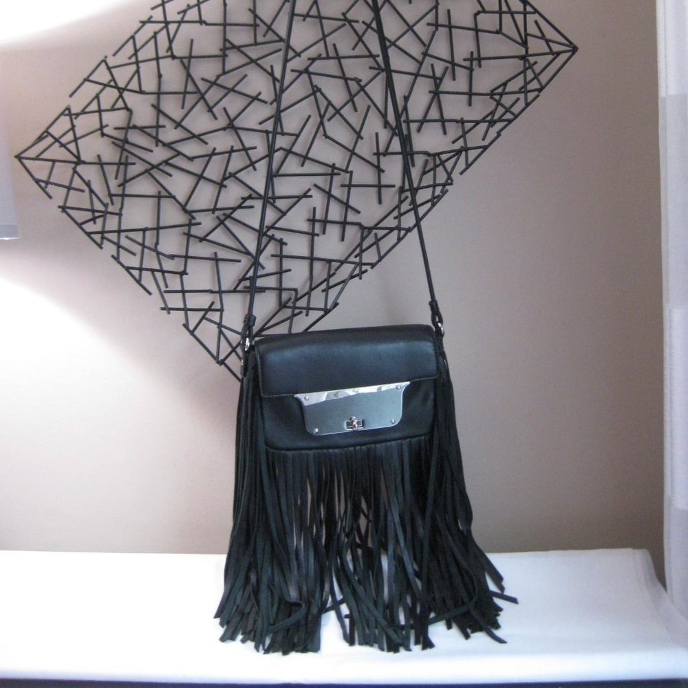 NWT Milly Black Leather Fringe Purse Isabella BoHo Long Fringe Crossbody
